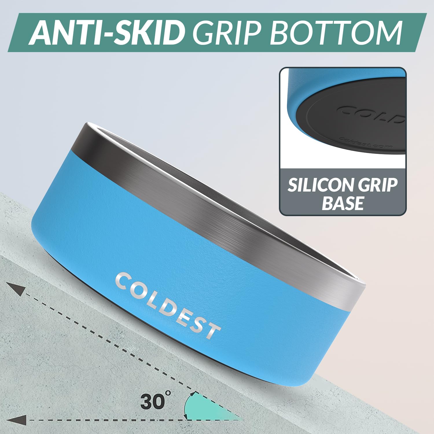 The Coldest Water dog bowl 3-layer insulation highlights temperature stability for hydration.