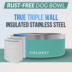 The Coldest Water dog bowl 3-layer insulation keeps water cooler longer.