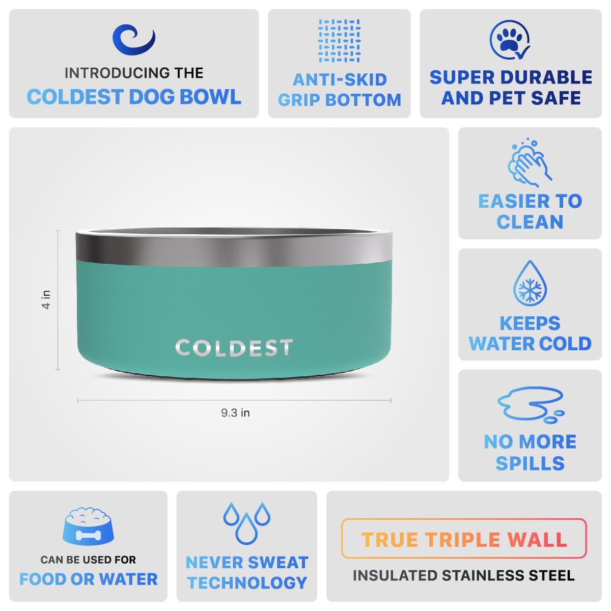 The Coldest Water dog bowl dishwasher-safe construction simplifies post-meal cleanup.