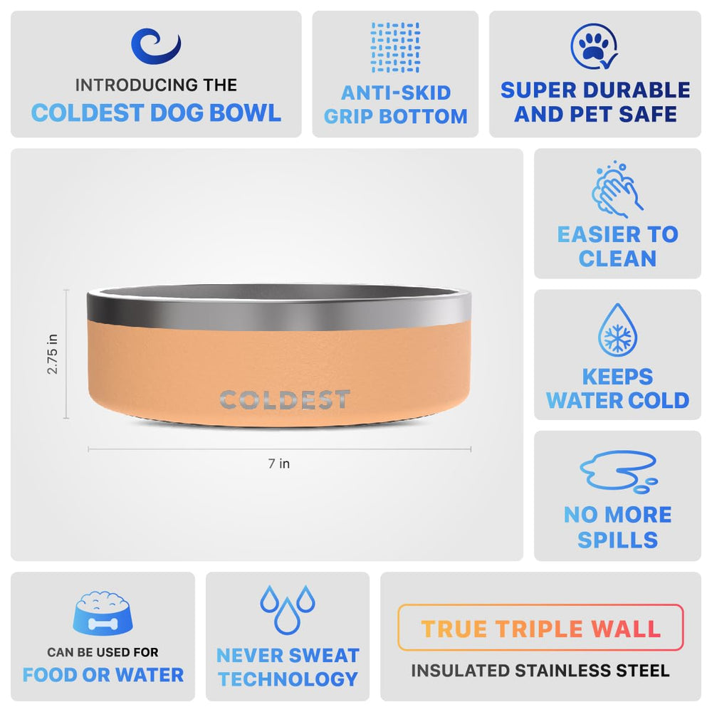 The Coldest Water dog bowl rust-resistant stainless steel for durability.