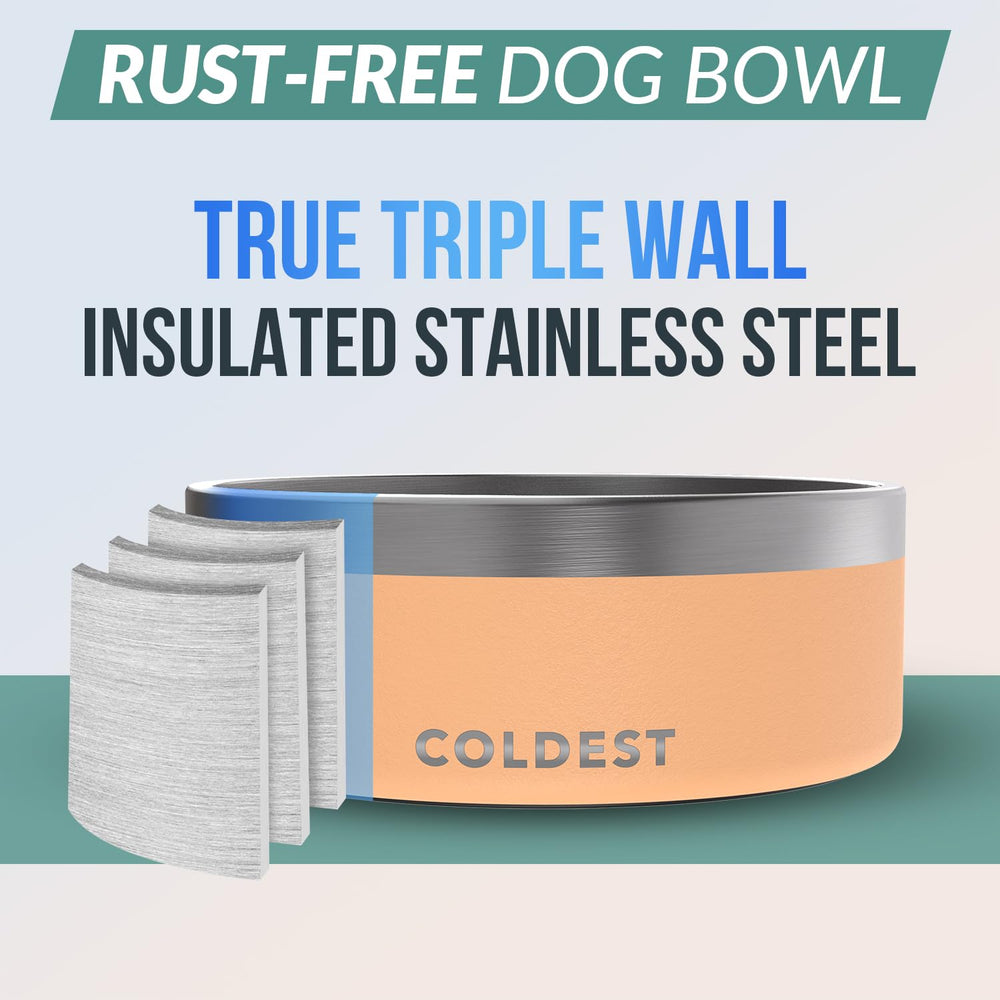 The Coldest Water triple-wall insulated dog bowl maintains cool water longer