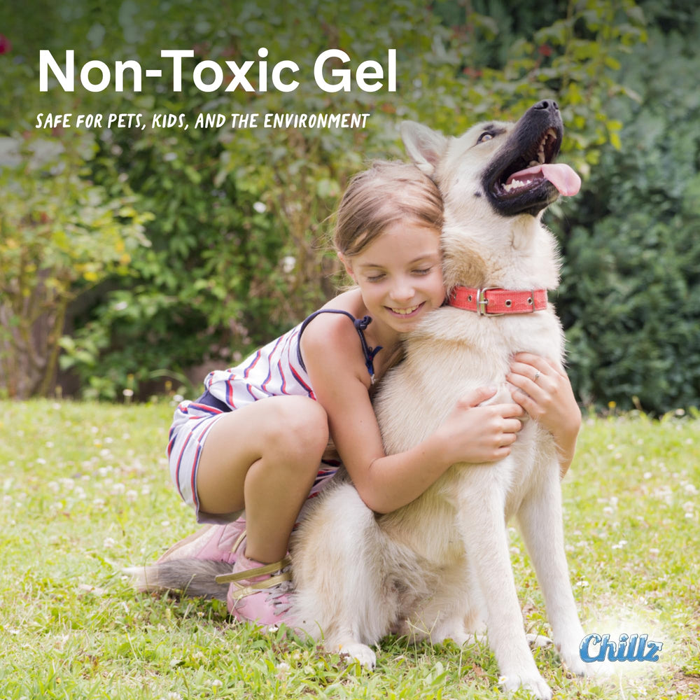 The Green Pet Shop Chillz Gel Mat with a resting pet illustrates relaxed comfort.
