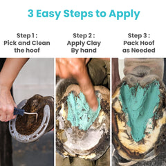 Therazure clay application on hoof demonstrates non-drip, long-lasting placement