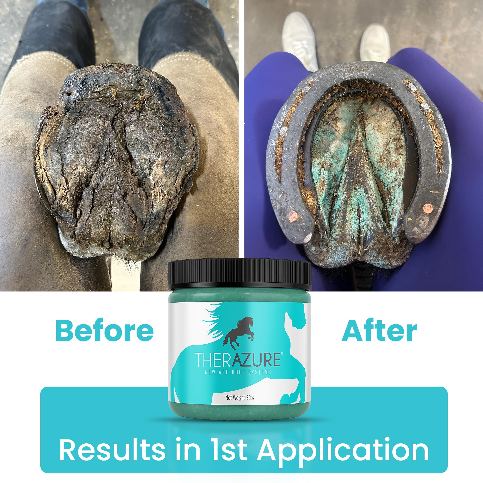 Therazure clay stays on hoof through wet footing closeup showing durability