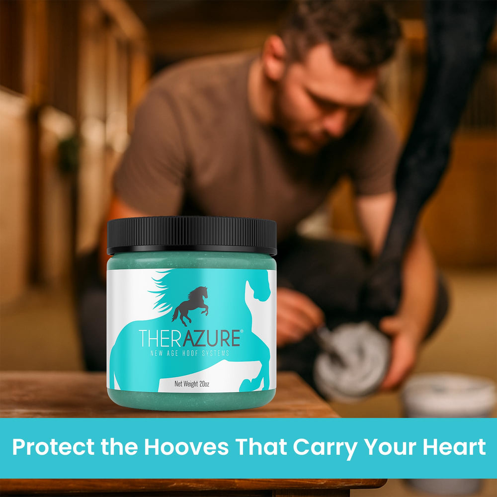 Therazure mudproof hoof treatment demonstrates weather-proof application