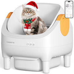 Thereye self-cleaning cat litter box open-top design shows spacious entry for cats of all sizes.