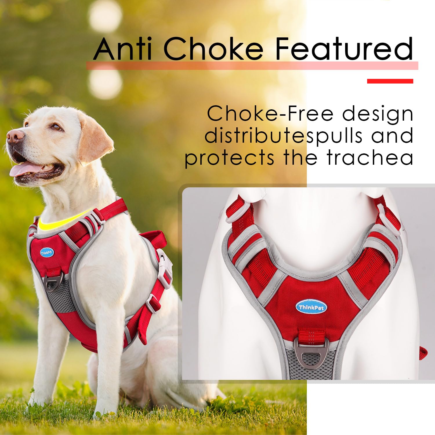 ThinkPet adjustable harness with multiple straps ensures a snug, secure fit.