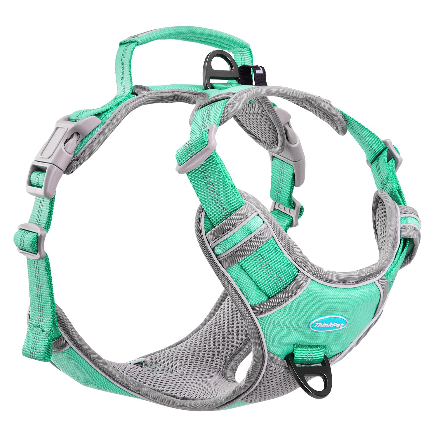 ThinkPet no-pull harness front clip teal aids controlled walks
