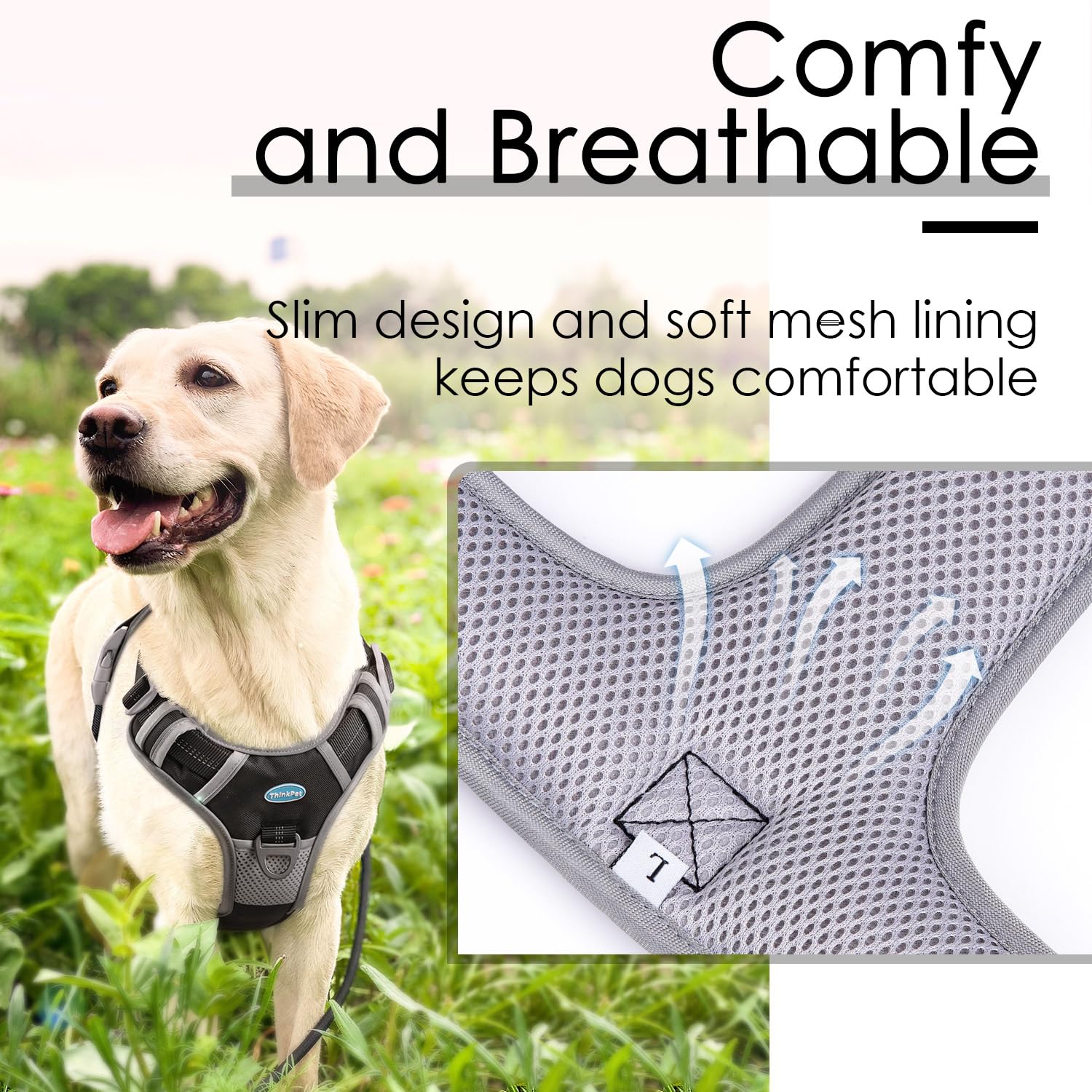 ThinkPet No-Pull Harness reflective strip XL enhances visibility during night walks