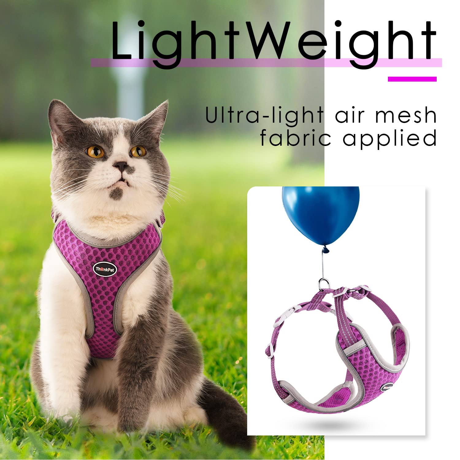 ThinkPet puppy harness chest buckles and quick-release for easy on/off.