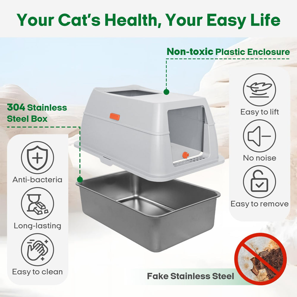 Thirdream stainless steel cat litter box with detachable shell for flexible enclosure.