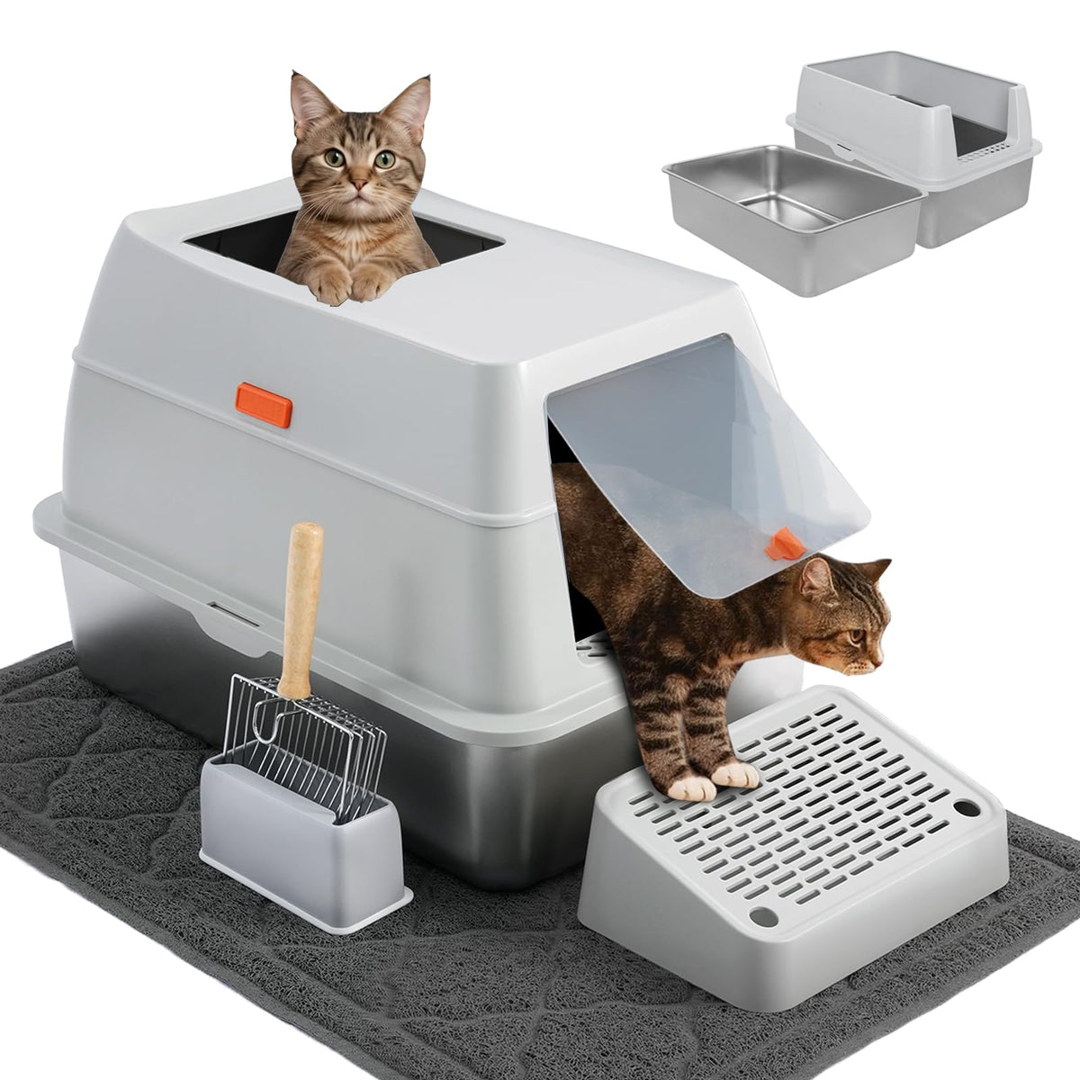 Thirdream stainless steel cat litter box top-entry for privacy and calm visits.