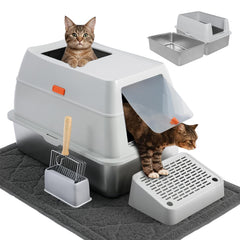 Thirdream stainless steel cat litter box top-entry for privacy and calm visits.