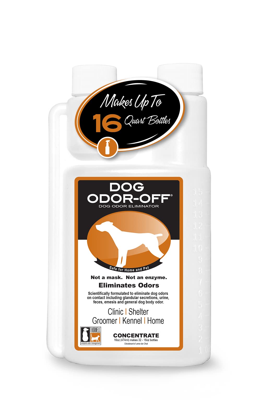 Odorcide Thornell Dog Odor-Off concentrate bottle for professional-grade pet odor removal.