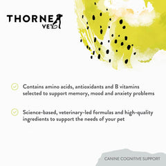 ThorneVet Canine Cognitive Support powder scoop highlights convenient daily dosing.
