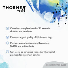 ThorneVET Canine Geriatric Basics label close-up showing essential vitamins