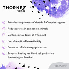 ThorneVET B ComplexVET label emphasizes digestibility and absorption support.