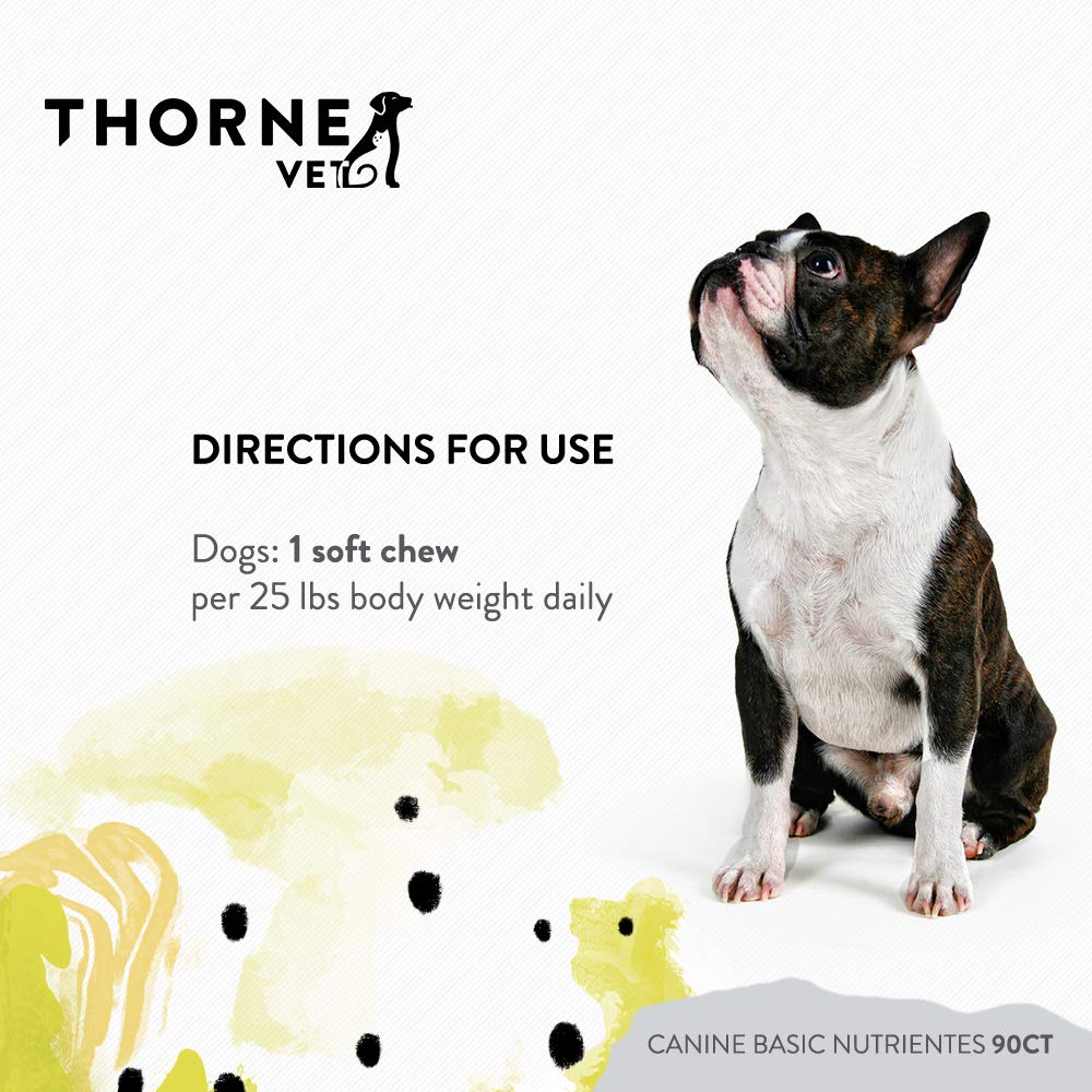 ThorneVET Canine Basic Nutrients puppy-to-adult usage depiction suggests long-term nutrient support.