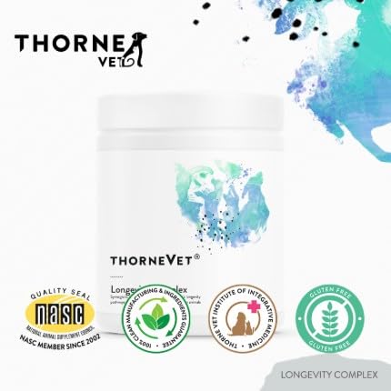 ThorneVet Longevity label detail — astaxanthin and curcumin for antioxidant protection.