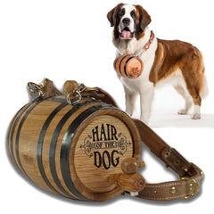 THOUSAND OAKS BARREL Saint Bernard collar closeup shows rugged leather harness for outdoor adventures