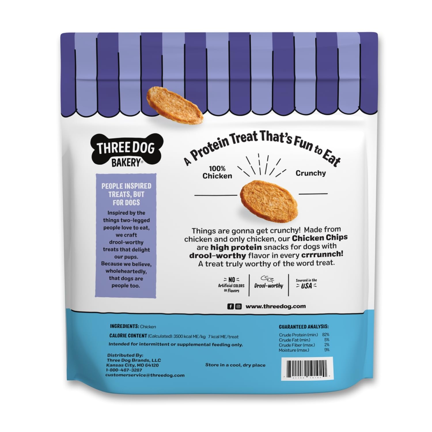 Three Dog Bakery Bark’N Crunch close-up aroma of chicken chips.