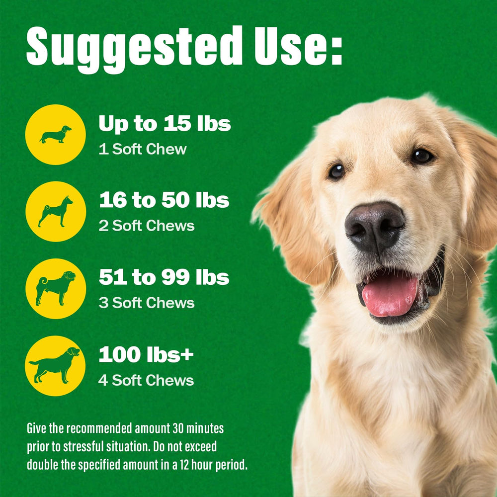 ThrivePet 120-count package provides long-lasting calming chews for daily use.