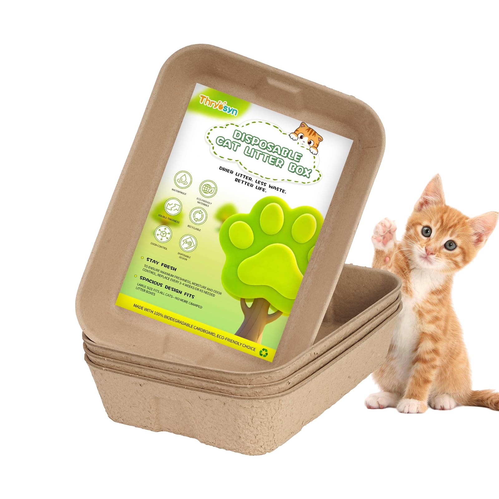 Thryosyn disposable litter box large pack ready-to-use packaging for quick setup