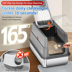THS MUMS stainless steel litter box front-entry design reduces litter tracking