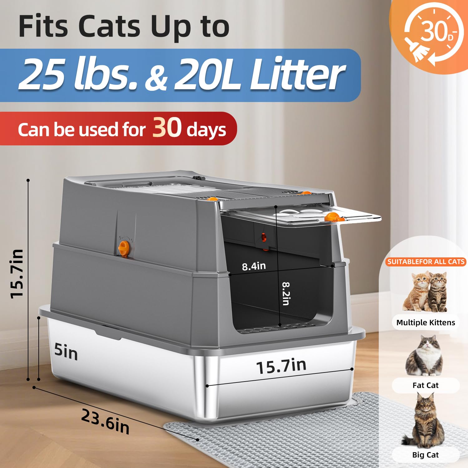 THS MUMS stainless steel litter box top-entry eases access for seniors
