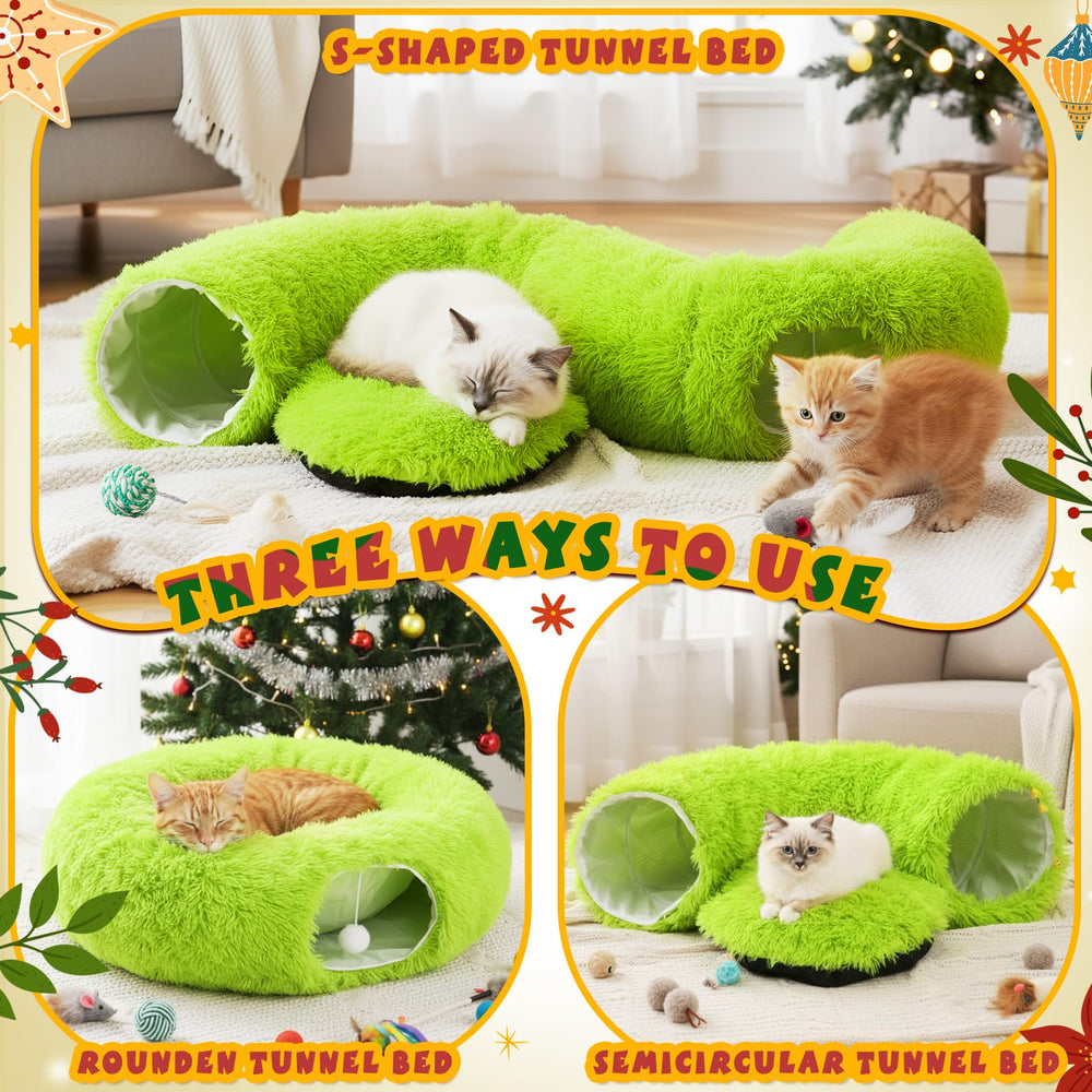 Thyle Christmas Cat Tunnel Bed plush inner view shows a soft, inviting hideaway.