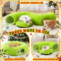 Thyle Christmas Cat Tunnel Bed plush inner view shows a soft, inviting hideaway.