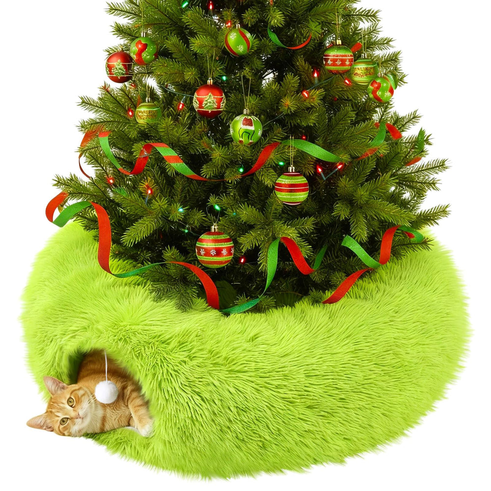 Thyle Christmas Cat Tunnel Bed under a decorated tree offers a cozy play nook.