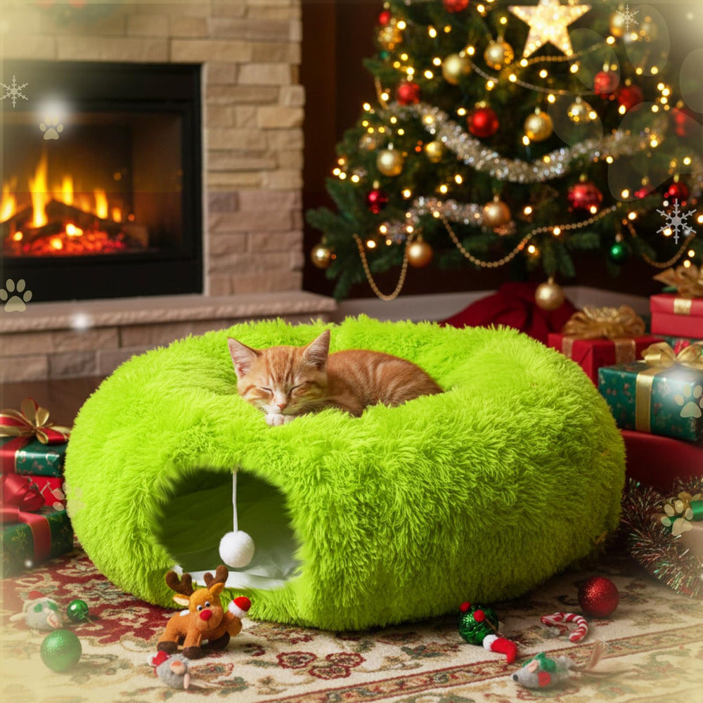 Thyle Christmas Cat Tunnel Bed washable cushion for easy cleaning after play.