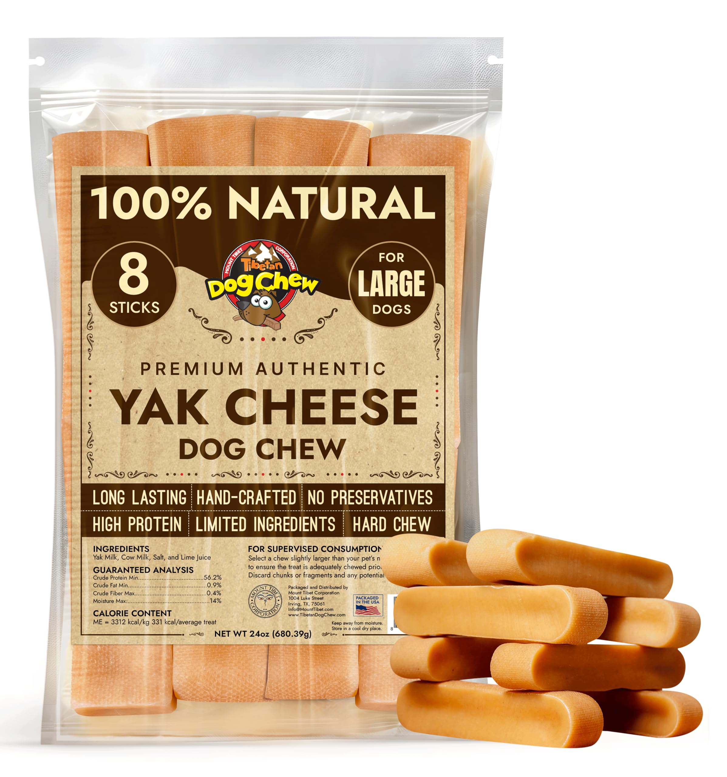 Tibetan Dog Chew Yak Cheese Stick close-up shows a long-lasting chew for large dogs