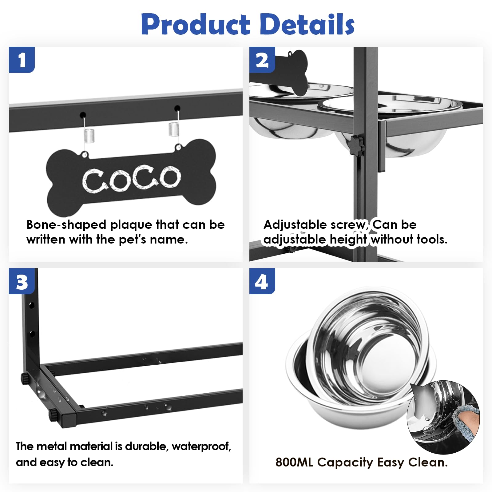 Tidant elevated dog bowls feature easy-clean stainless steel bowls dishwasher-safe