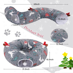 Tidjani cat tunnel bed shows round design with two tunnels for lounging and exploring.