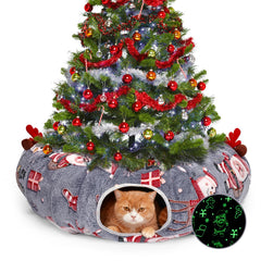 Tidjani cat tunnel Christmas tree skirt, stylish protector and cozy retreat for indoor cats.