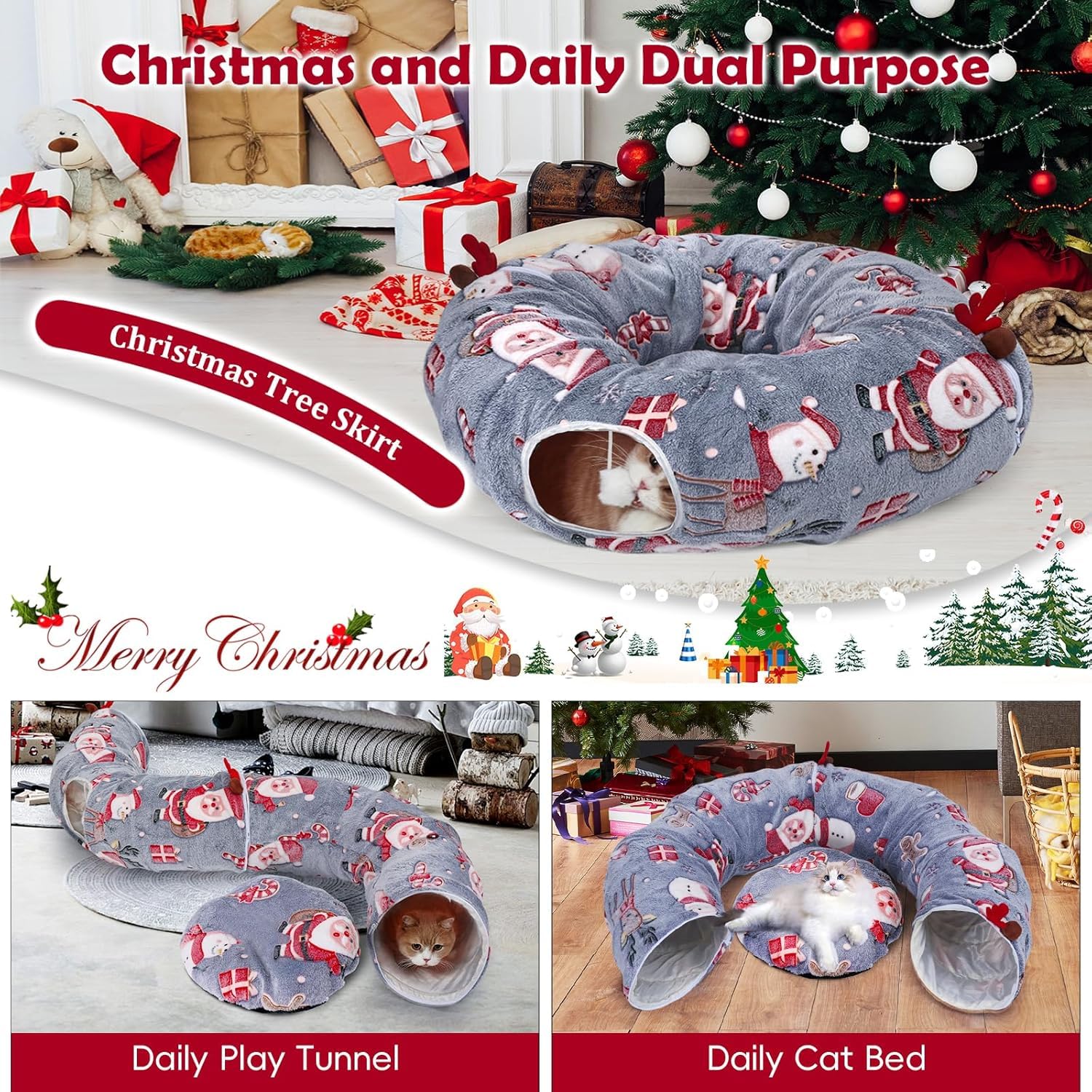 Tidjani cat tunnel donut with soft cushion invites lounging and play.