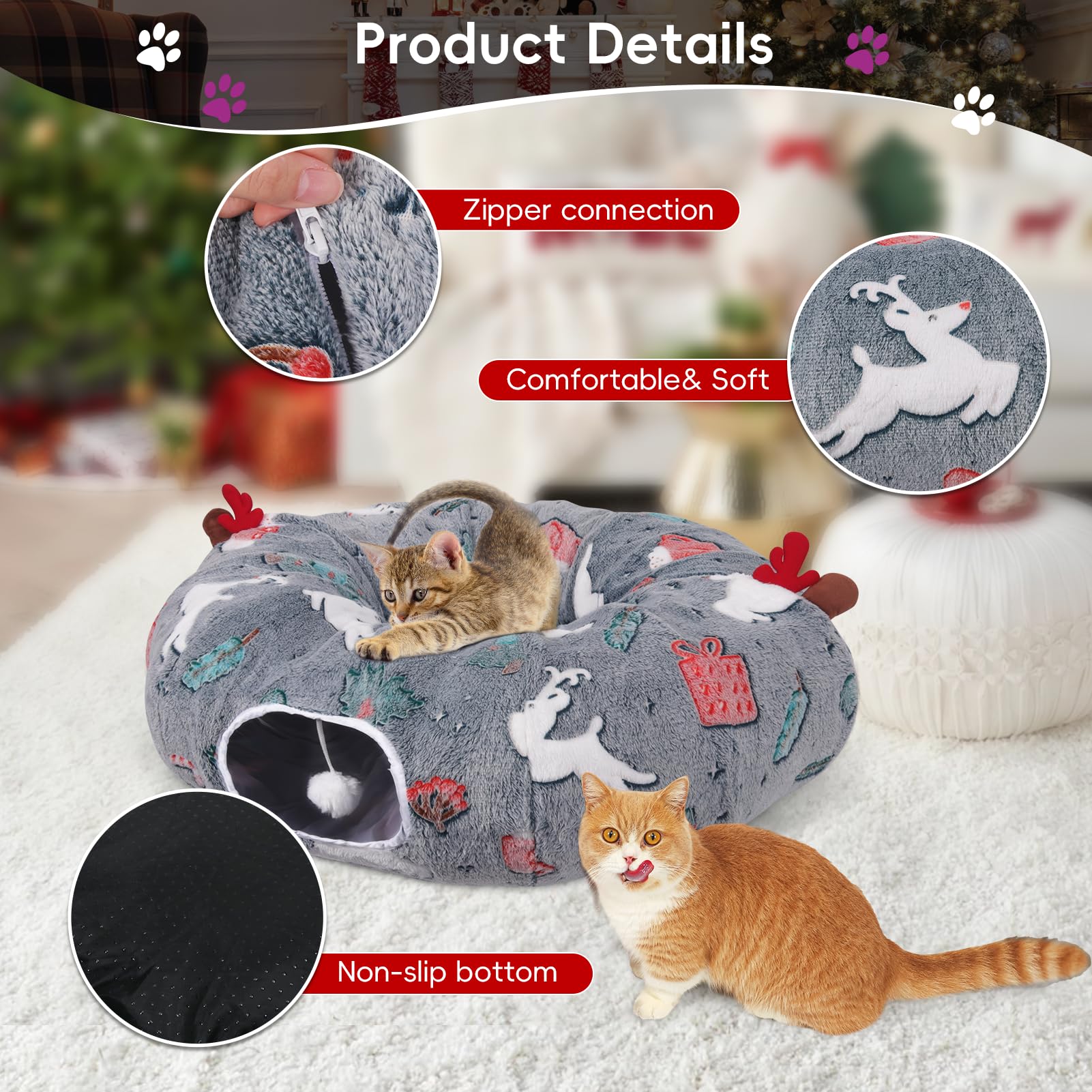 Tidjani cat tunnel's steel frame adds stability to protect the tree and create a safe play area.
