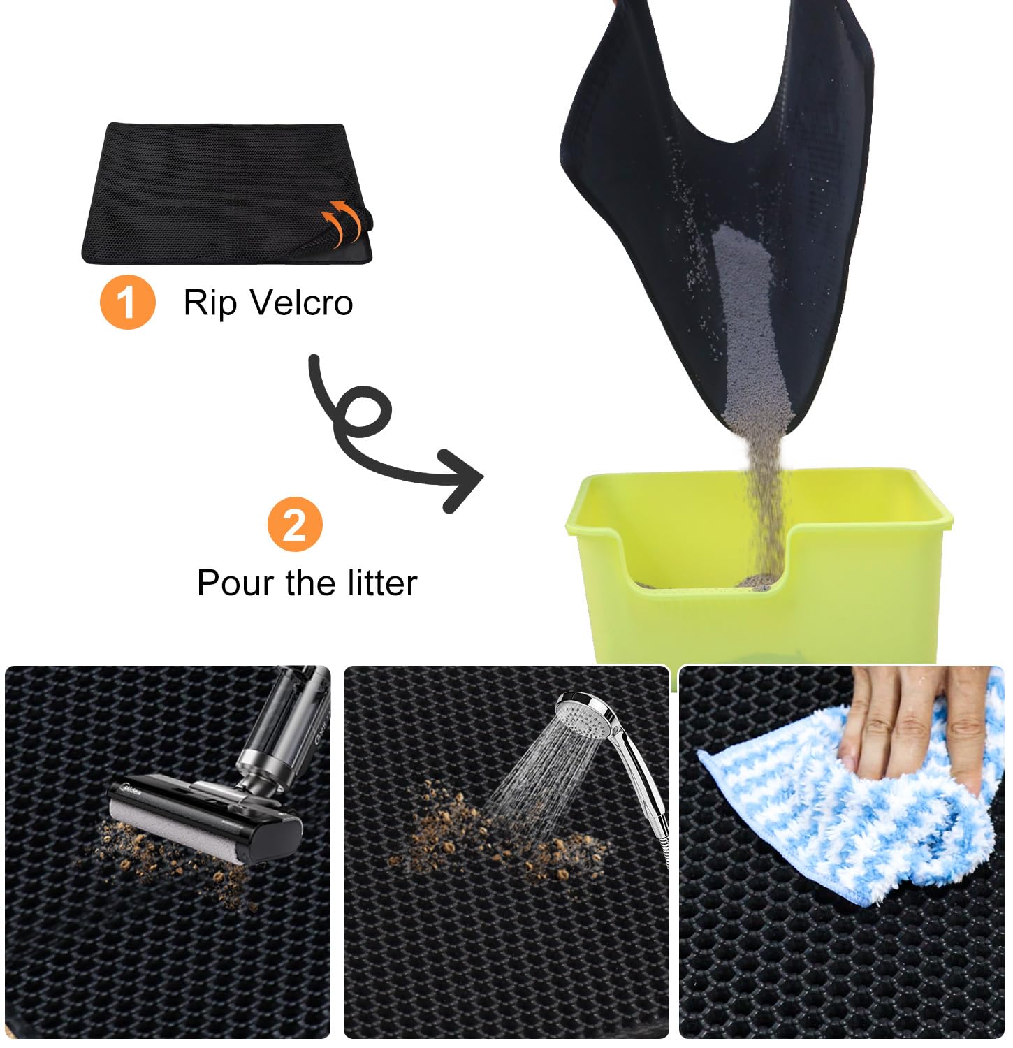 TidyNuts Litter Mat traps litter for easy disposal.