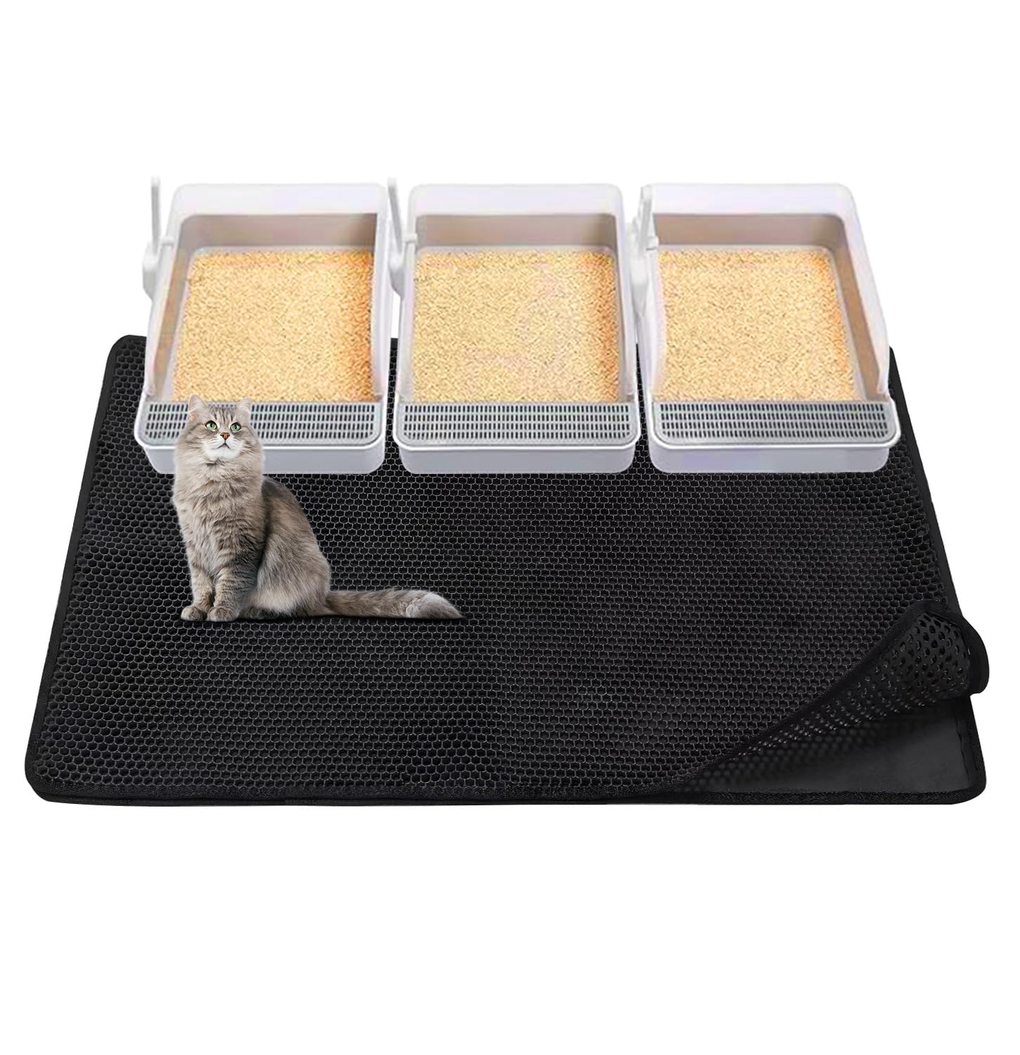 TidyNuts Cat Litter Mat XL front view reduces tracking and protects floors.