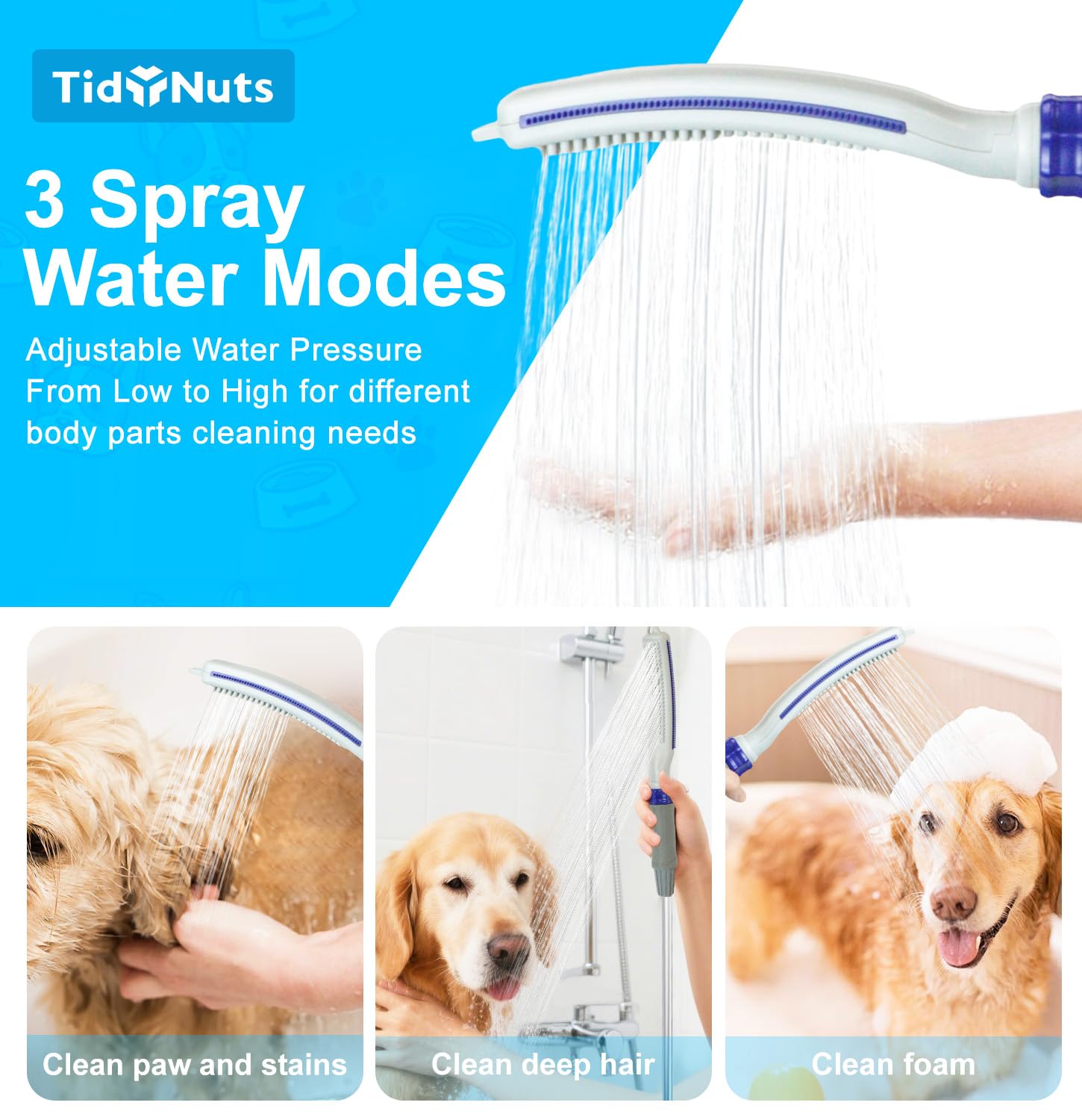 TidyNuts shower attachment demonstrates indoor and outdoor compatibility for flexible bathing.