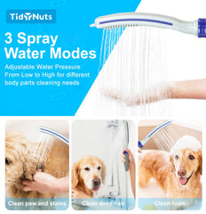 TidyNuts shower attachment demonstrates indoor and outdoor compatibility for flexible bathing.