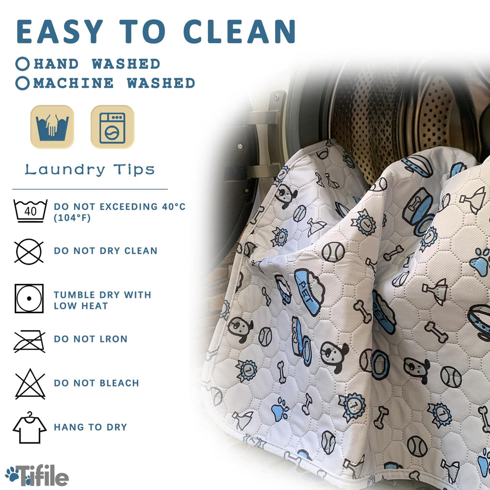 TIFILE crate-training setup using bone-print washable pads.