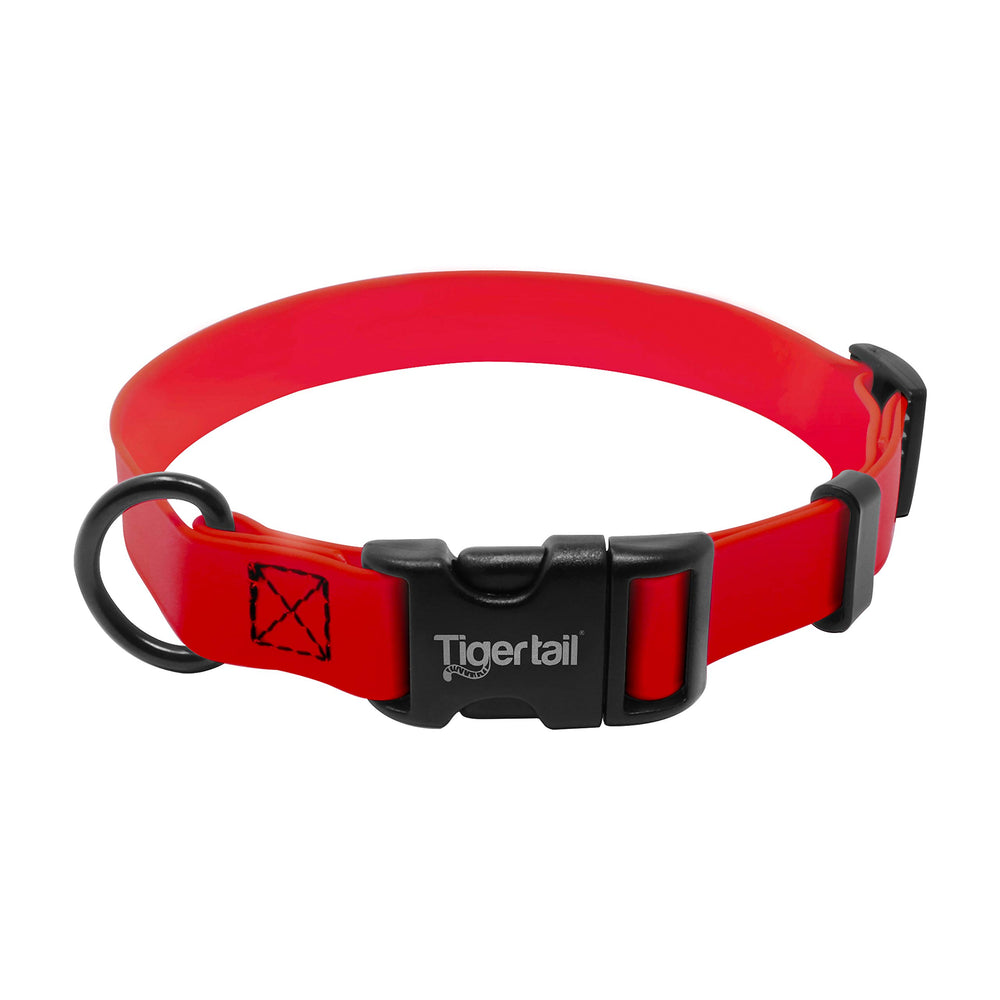 Tiger Tail large red dog collar with side-release buckle for quick on-off on active dogs.
