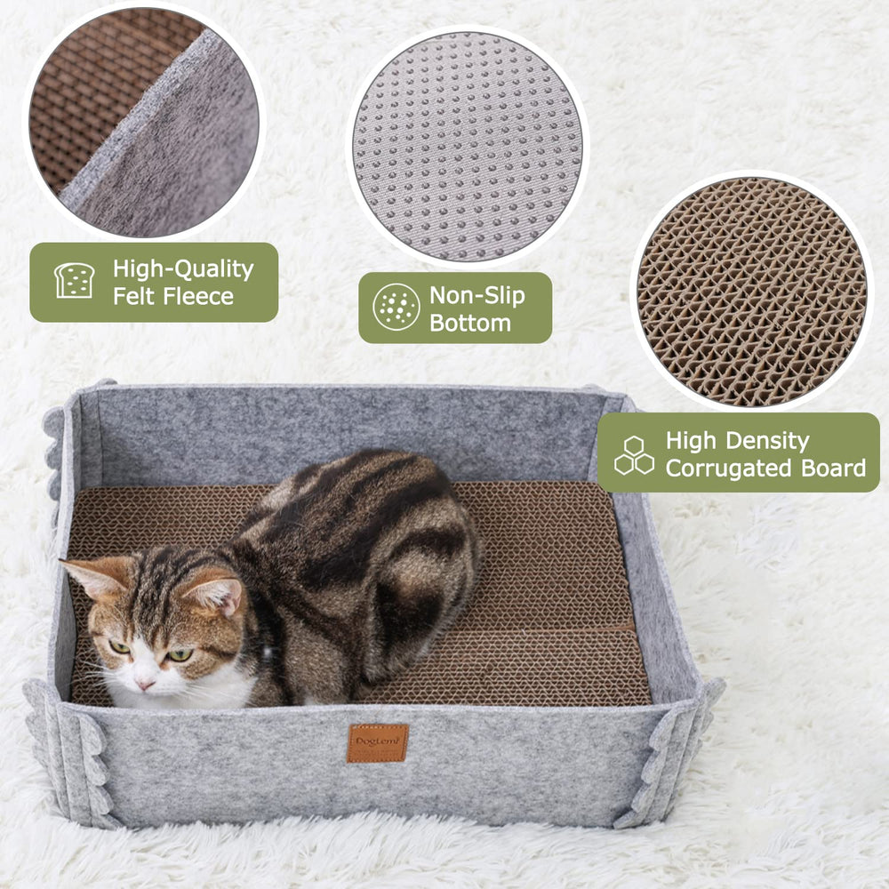 TIGOADT cat scratcher lounge gray felt outer box provides a cozy resting space.