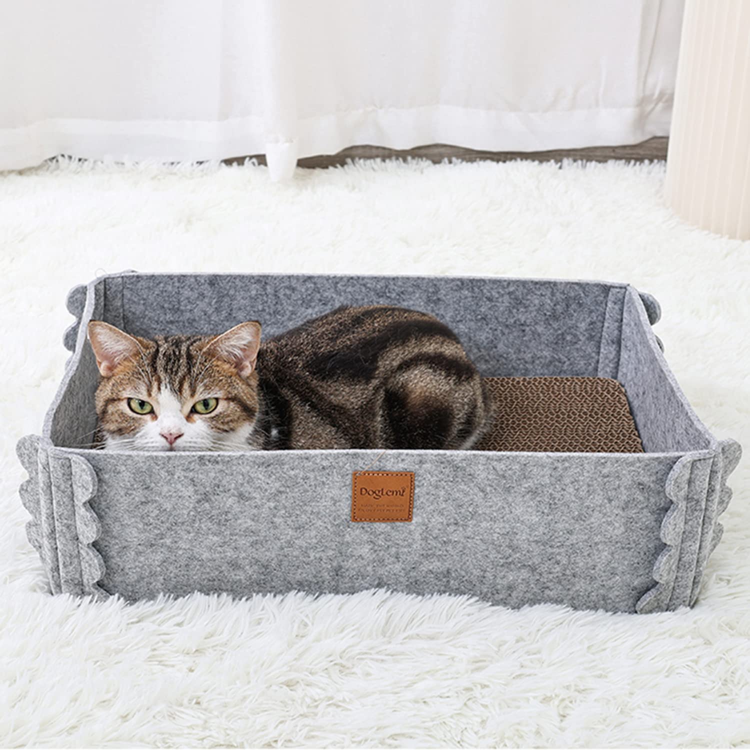 TIGOADT cat scratcher lounge gray front view for indoor play and rest.
