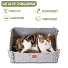 TIGOADT cat scratcher lounge gray side view shows compact footprint for small spaces and pets, helping protect furniture.
