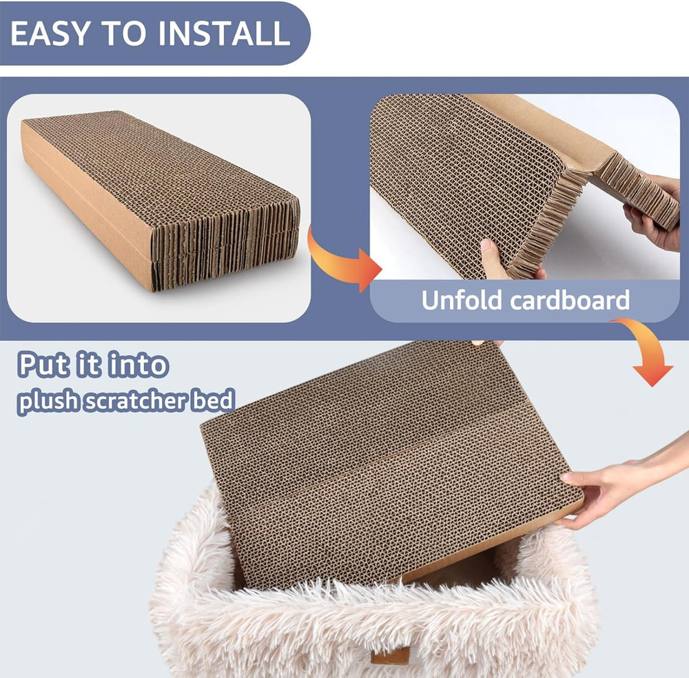 TIGOADT Fluffy Cat Scratcher Lounge Box beige-bedroom-ambience shows home-friendly cat retreat