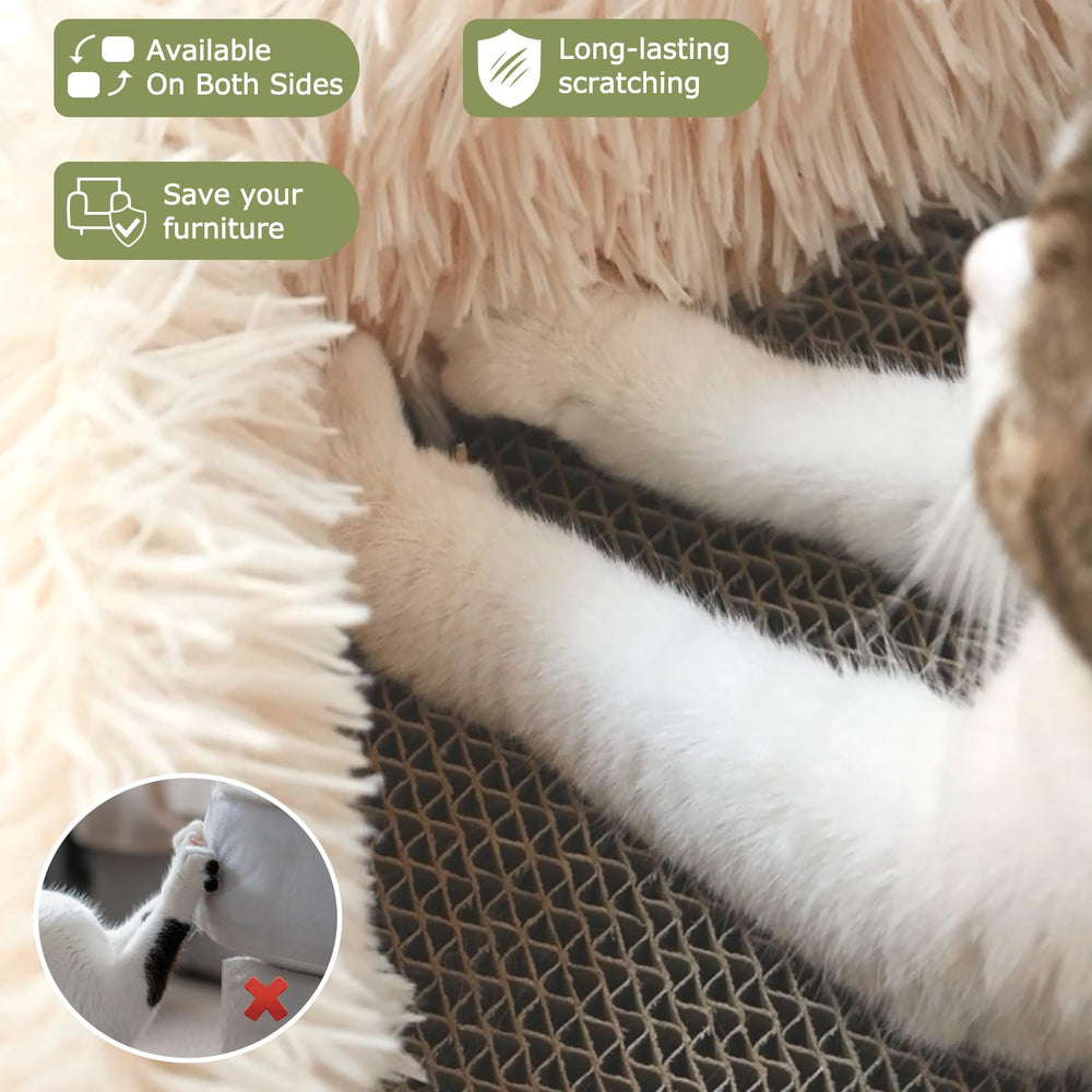 TIGOADT Fluffy Cat Scratcher Lounge Box beige corrugated-detail shows durable panel for ongoing scratching